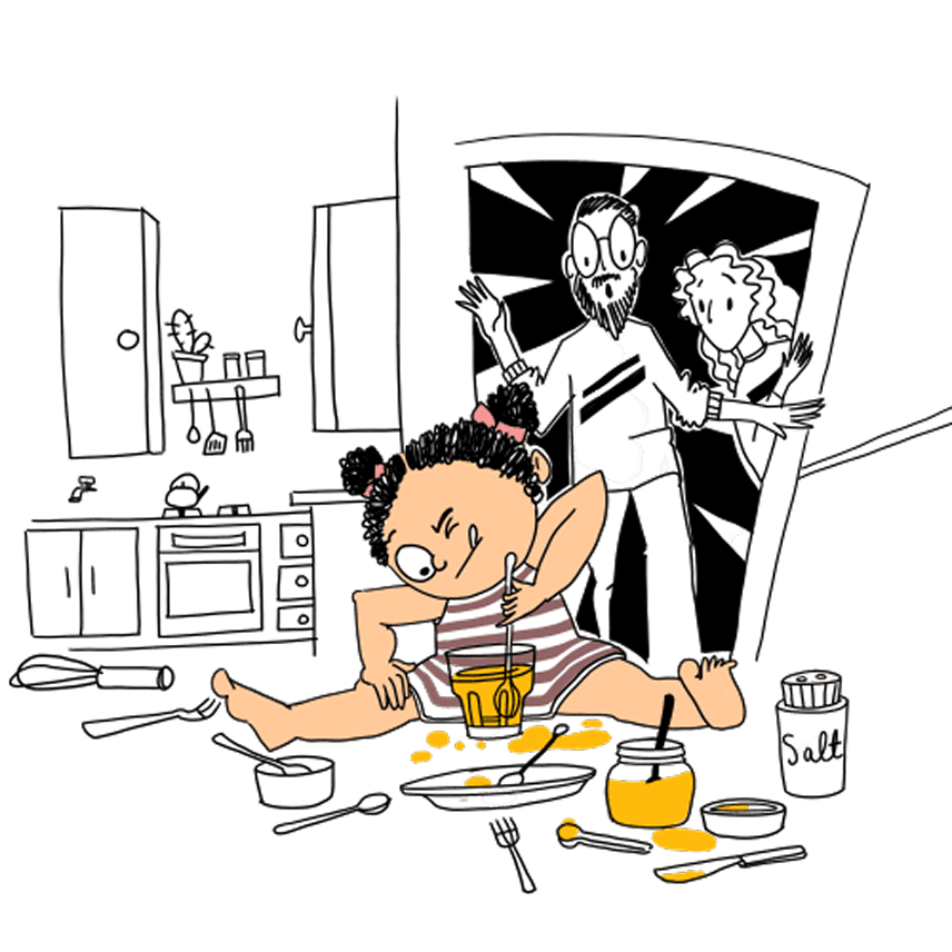 Child in kitchen illustration